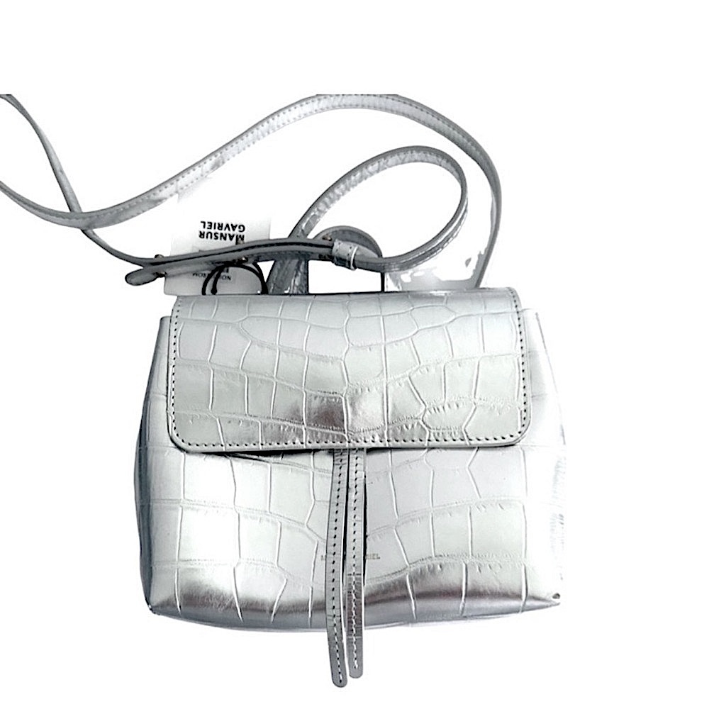 NEW Mansur Gavriel Mini Soft Lady Metallic Bag Croc Embossed Leather Silver Gold - Picture 15 of 16